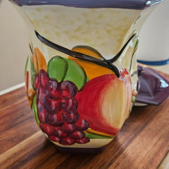 Nonnies hand painted ceramic cookie jar with purple top fruit motif - Picture 9 of 13